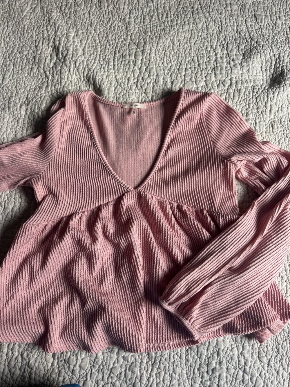Dusty Pink Ribbed V-Neck Peplum Tunic
